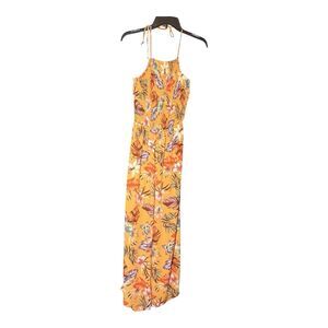 Kenedik Orange Floral Halter Jumpsuit Large
